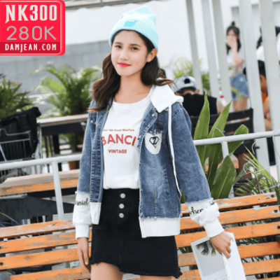 ÁO KHOÁC JEAN CÓ NÓN PHỐI TRẮNG IN HÌNH - NK300